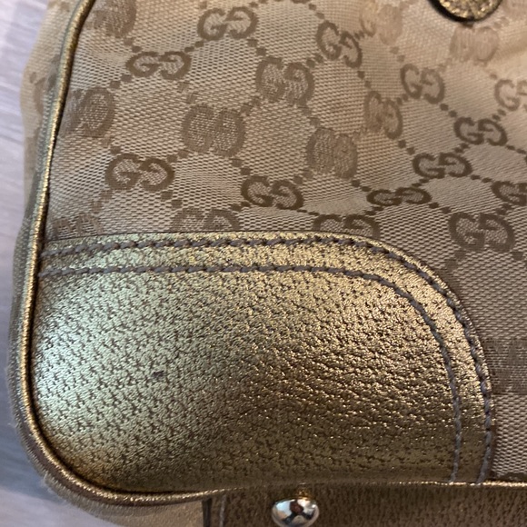Gucci Princy GG Monogram Gold Canvas Leather Tote Cute Bow Damaged (Authentic) - Picture 6 of 14